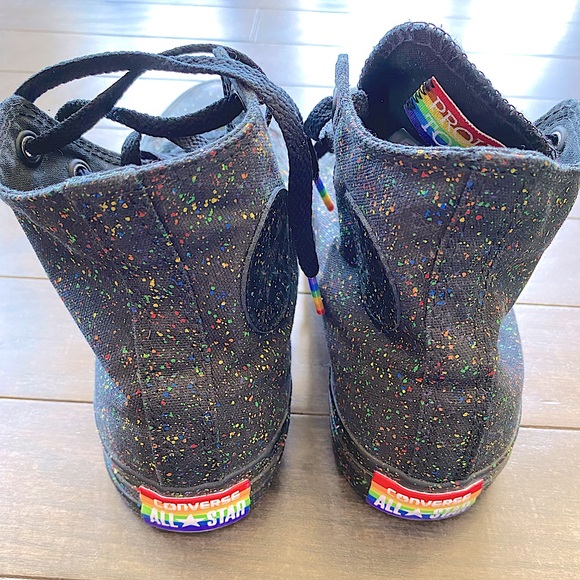 Limited Edition Unisex Pride Converse Hightop Black Paint Splatter Rainbow Soles - Picture 4 of 9